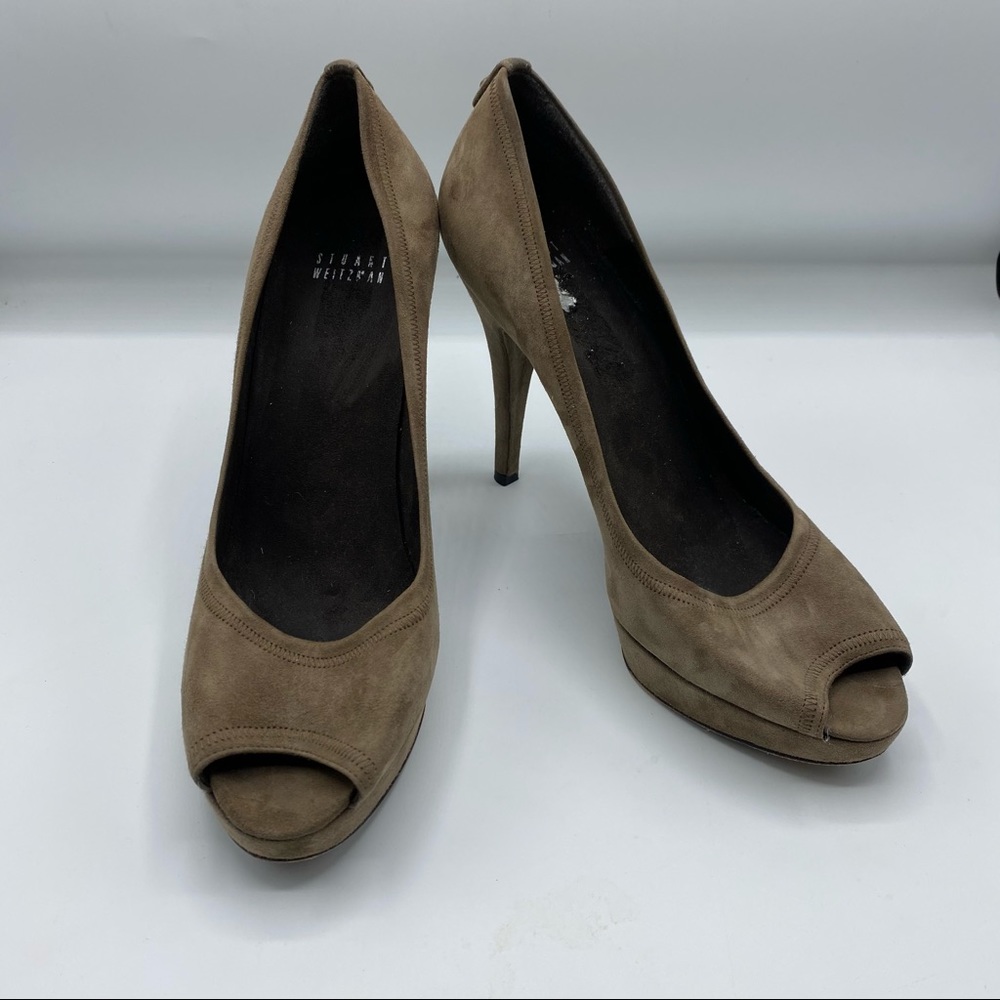 Stuart Weitzman Suede Peep Toe Pumps